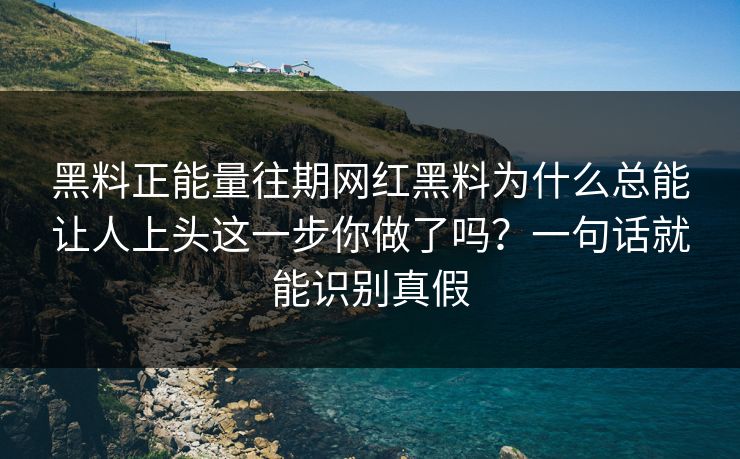 黑料正能量往期网红黑料为什么总能让人上头这一步你做了吗？一句话就能识别真假